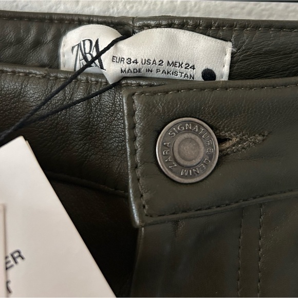 NWT Zara Green Leather Pants - Picture 2 of 7